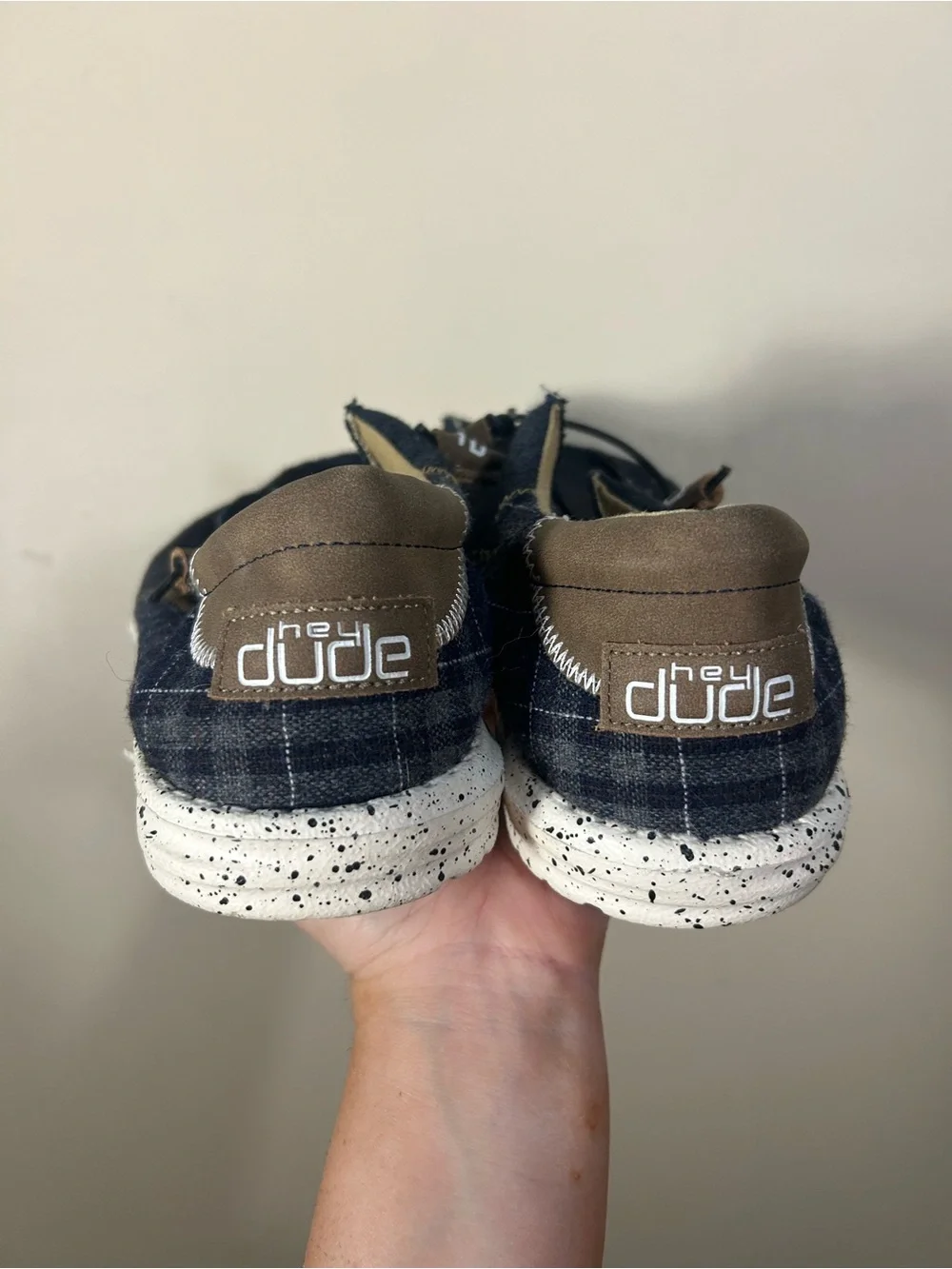 Men’s Hey Dude Wally Tartan Plaid Blue Slip On Shoes Size 11